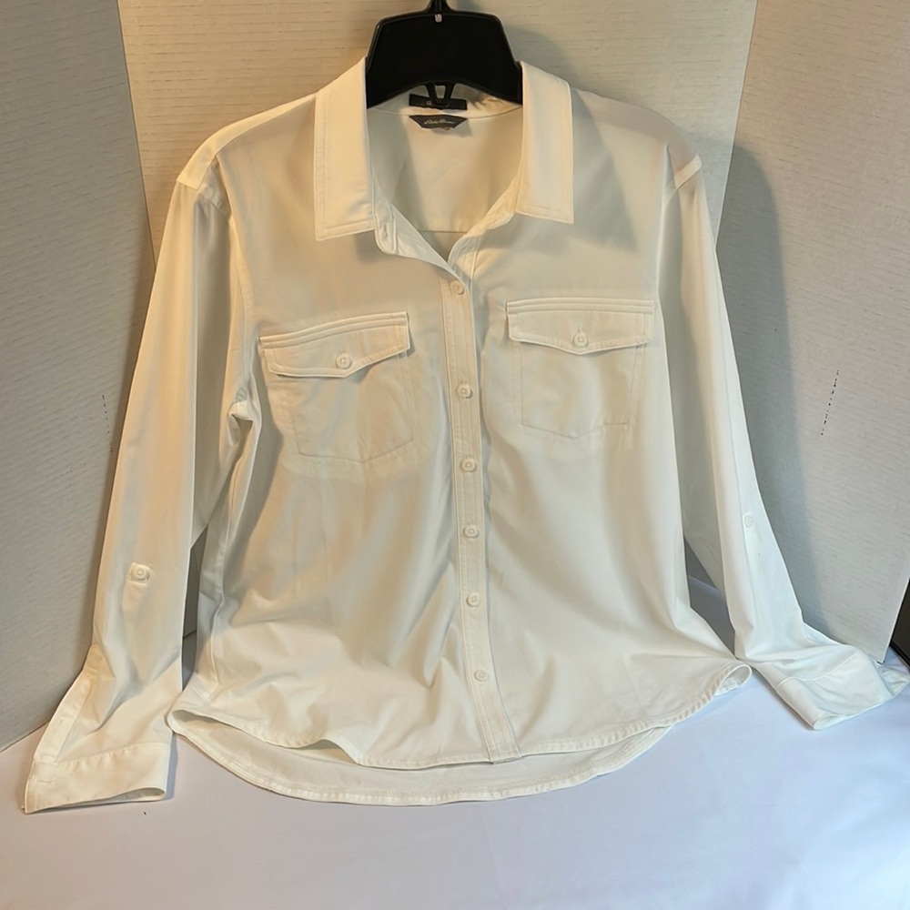 Eddie Bauer Women's Classic Fit Stretch Snow White shirt size L